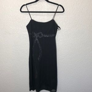 Vintage Byer Too! Black Bow Spaghetti Strap Mini Dress